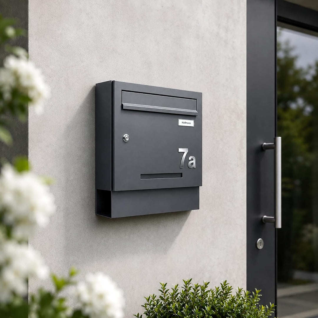 Zedelmaier Briefkasten mit Zeitungsfach Anthrazit Personalisierter - XXL Wandbriefkasten RAL 7016 mi