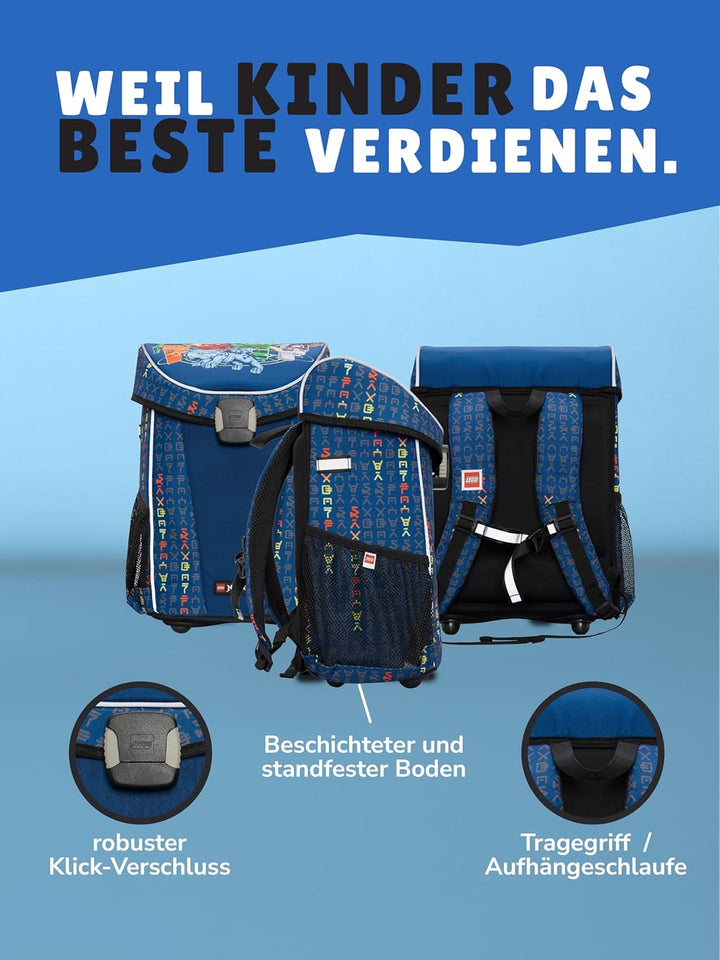 Familando Lego Ninjago Schulranzen-Set 5tlg. Easy mit Federmappe gefüllt, Turnbeutel, Regenschutz un