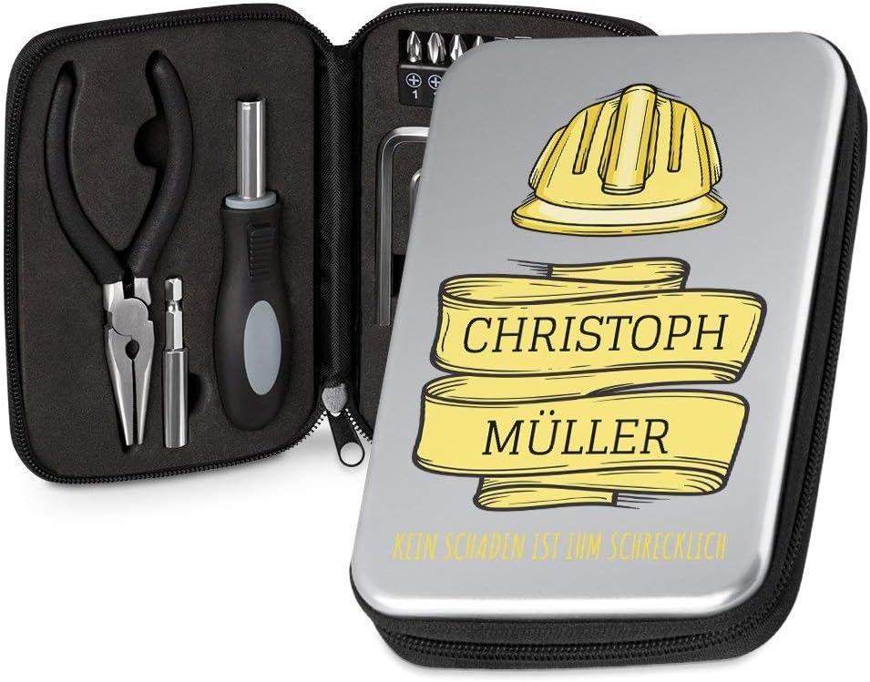 Maverton Werkzeug-Set mit Aufdruck - Werkzeugkoffer Toolbox Werkzeugkasten - personalisiert - Grösse