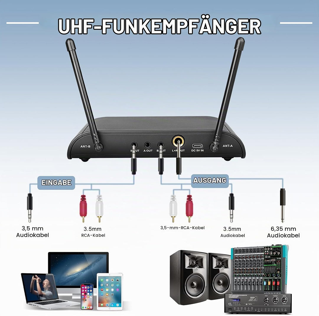 Depusheng R4-Pro Karaoke-Funkmikrofone, professionelles 4-Kanal-Handmikrofonsystem, dynamisches Meta