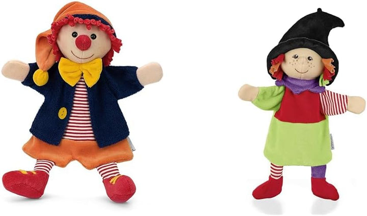Sterntaler 36958 Handpuppe Clown, 30 x 23 x 10 cm, Bunt & 3622016 Handpuppe Hexe, Ideal für Puppenth