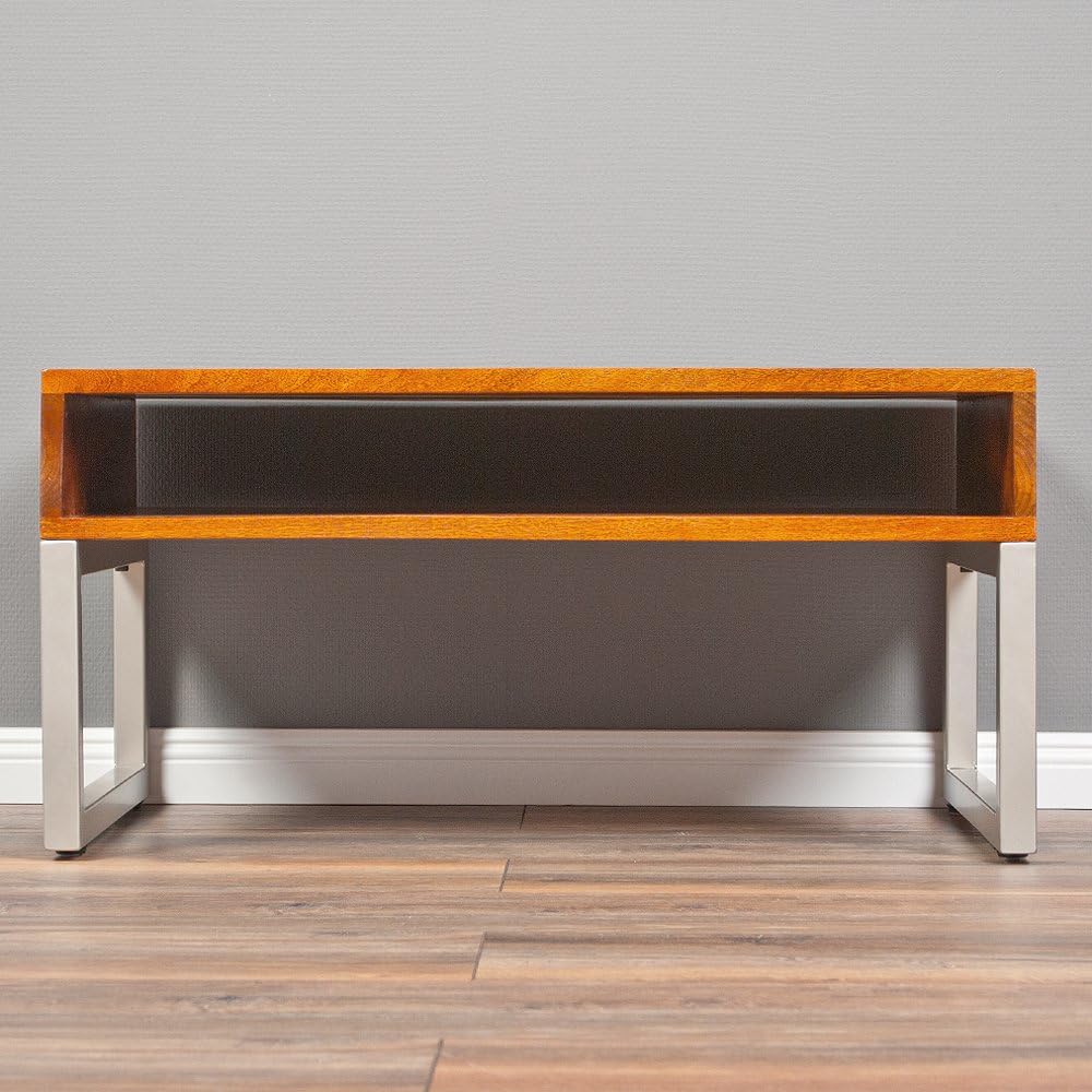 LEBENSwohnART Couchtisch Bow 80cm Stone-M Massivholz Wohnzimmertisch Mango Holz Metall Design