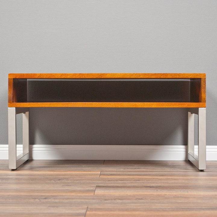 LEBENSwohnART Couchtisch Bow 80cm Stone-M Massivholz Wohnzimmertisch Mango Holz Metall Design