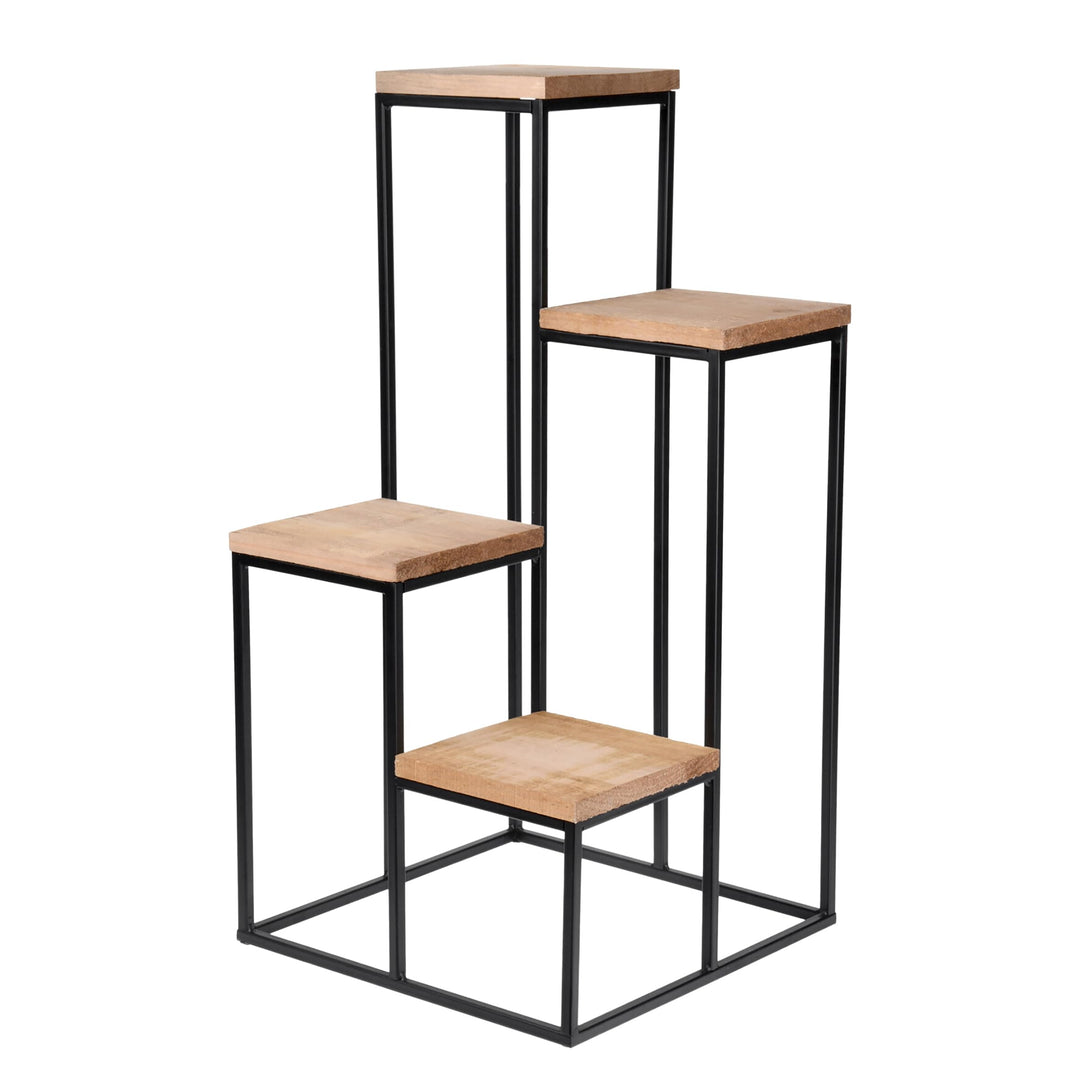 Spetebo Metall Blumentreppe mit 4 Ablagen - 67 x 34 cm - Blumenhocker mit 4 Etagen aus Holz - Deko P