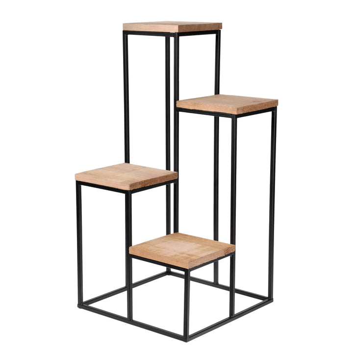 Spetebo Metall Blumentreppe mit 4 Ablagen - 67 x 34 cm - Blumenhocker mit 4 Etagen aus Holz - Deko P