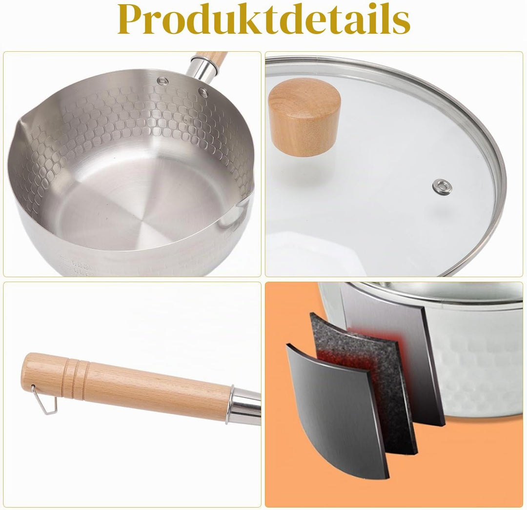 20cm/7.9in Yukihira Kochtopf Edelstahl Antihaft Kasserolle mit Deckel Traditionell Japanischer Pfann