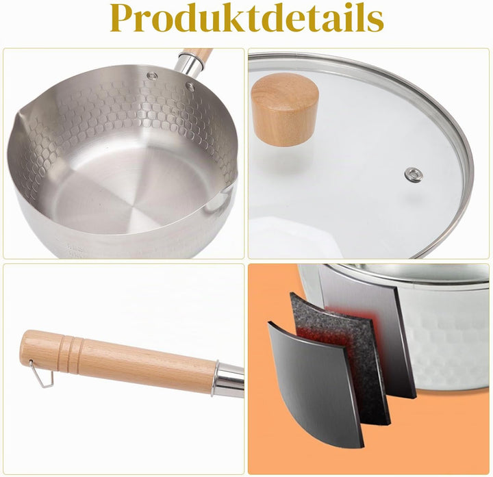 20cm/7.9in Yukihira Kochtopf Edelstahl Antihaft Kasserolle mit Deckel Traditionell Japanischer Pfann