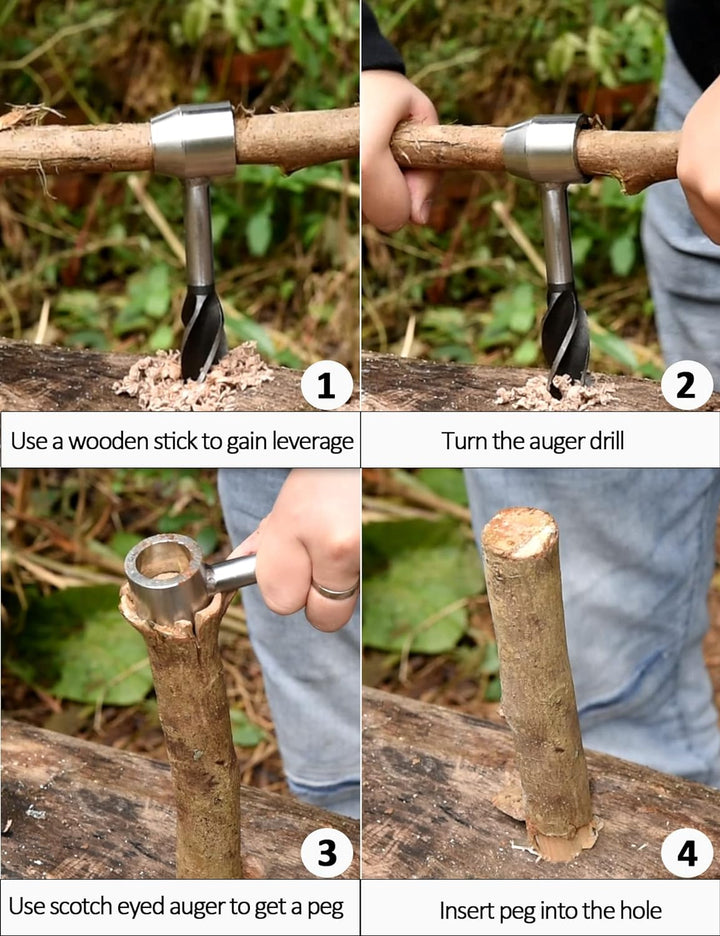 Survival Tool für Bushcraft-Siedler, manueller Bohrerschlüssel, Scotch Eye-Schneckenbohrer und Handl
