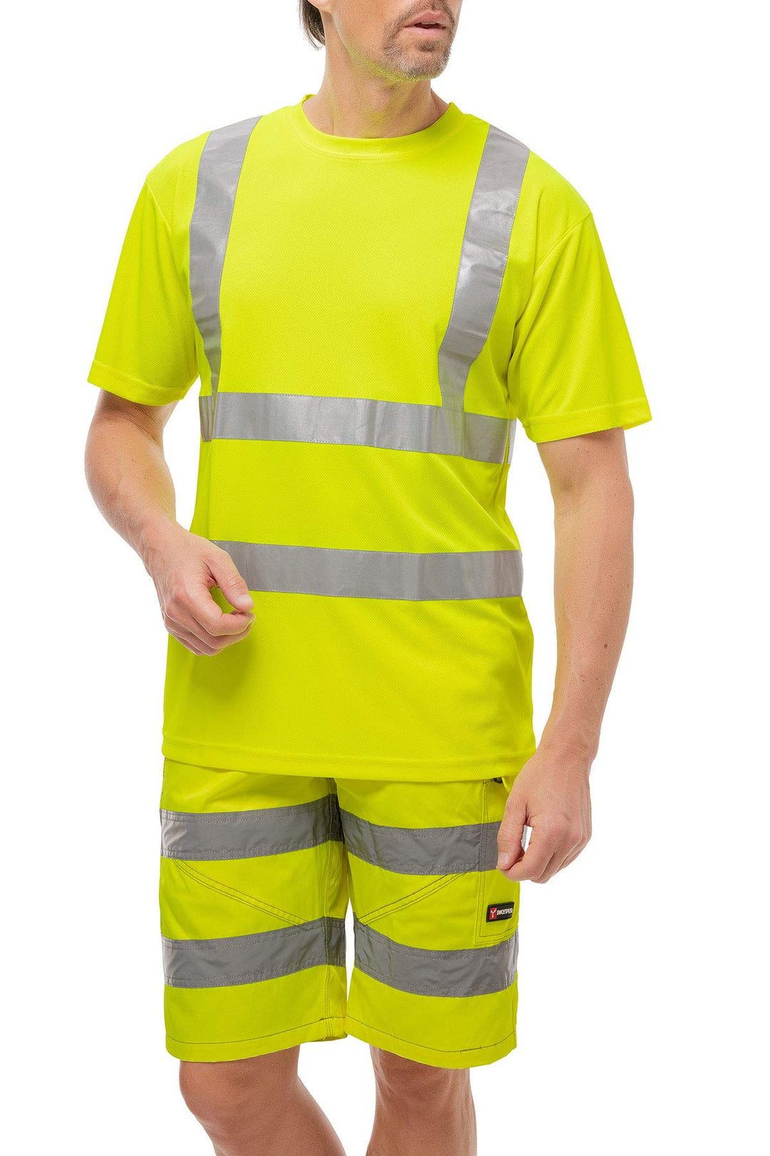 Herren Warnschutz T-Shirt in Neon Gelb/Orange Hohe Sichtbarkeit durch Reflexstreifen EN ISO 20471 Kl