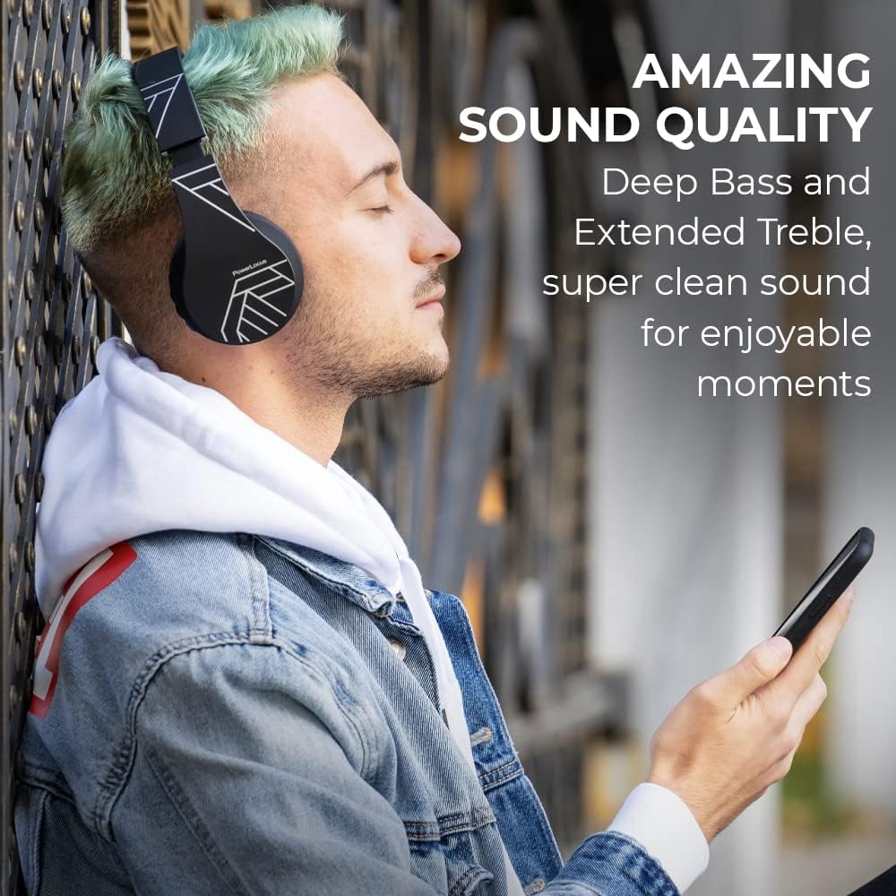 PowerLocus Kabellose Kopfhörer Over Ear, Kopfhörer Bluetooth mit Mikrofon, Faltbar, weiche Ohrpolste