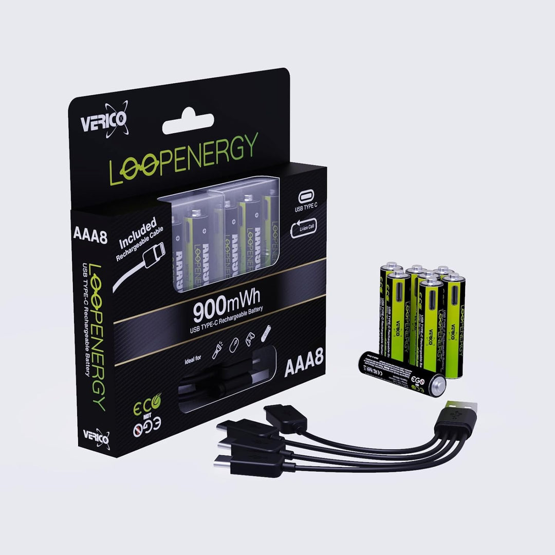 VERICO LoopEnergy AAA 900 Wiederaufladbare USB-C Batterie AAA 1,5V 900mWh (600mAh) Li-Ion, Schnellla