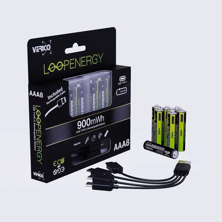 VERICO LoopEnergy AAA 900 Wiederaufladbare USB-C Batterie AAA 1,5V 900mWh (600mAh) Li-Ion, Schnellla