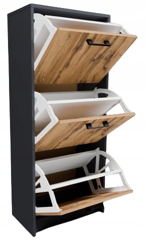 MATKAM Schuhschrank aus Holz 3S, in Schlichter Optik, B 50 x H 116 x T 28 cm, laminierte Möbelplatte