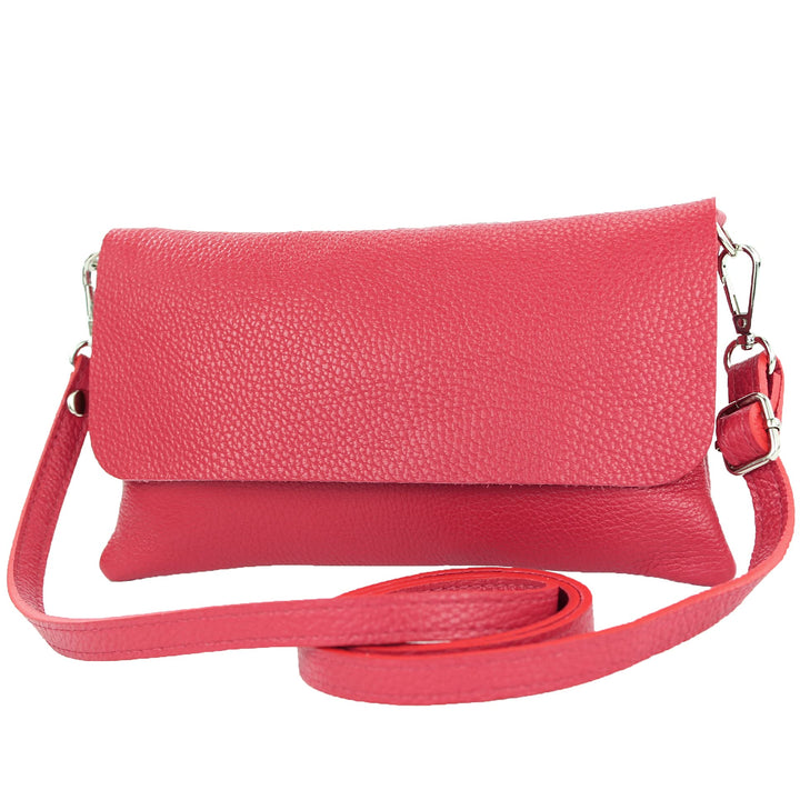 modamoda de - T226 - ital. Leder Clutch Umhängetasche Klein Small Rubinrot, Rubinrot