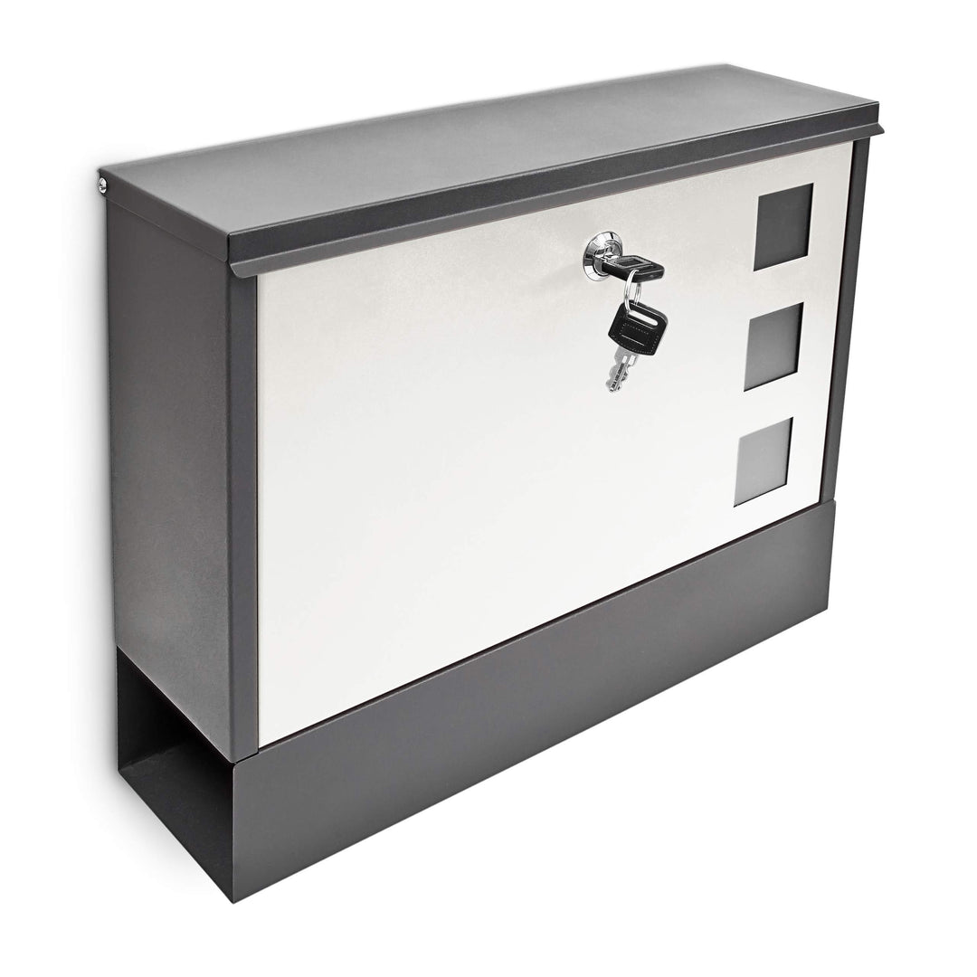 Design Briefkasten Metall 36x30cm Schwarz-Weiss, Schwarz-weiss