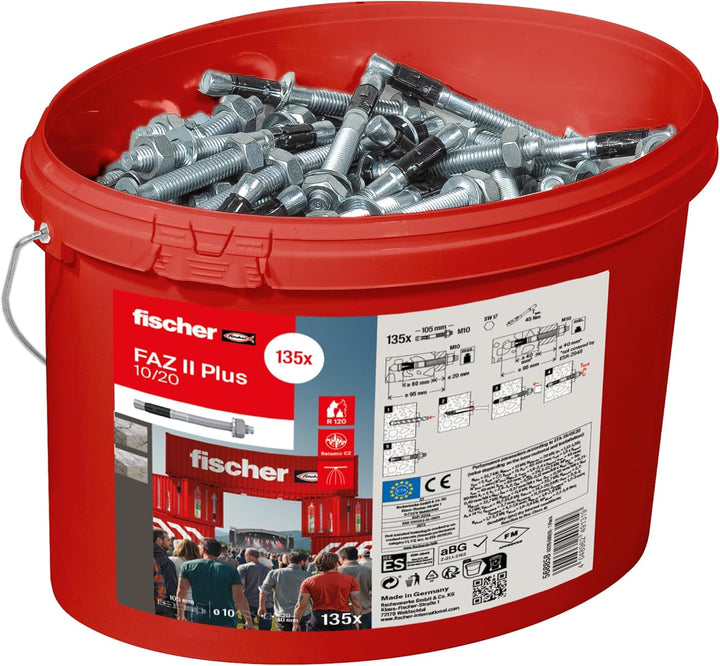 fischer Bolzenanker FAZ II Plus 10/20 gvz im Eimer, Schwerlastanker mit hoher Tragfähigkeit, Ankerbo
