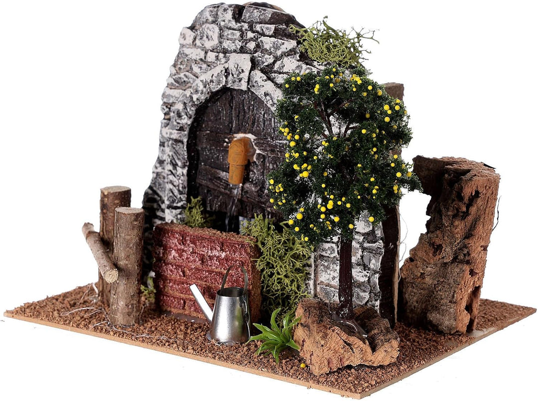 Holyart Brunnen aus Gips mit Baum für Krippe, 20x15x15 cm