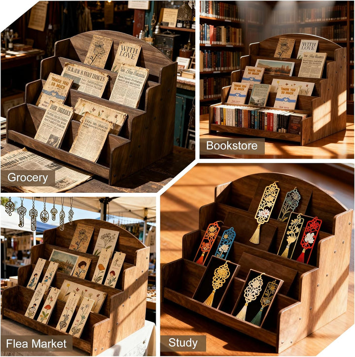 Kartenständer Aus Holz Mit 4 Etage Display Ständer, Postkartenständer, Präsentationsständer, Grusska