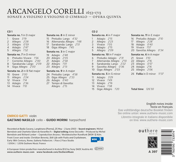 Corelli: Violinsonaten op.5 Nr. 1-12, Audio-CD
