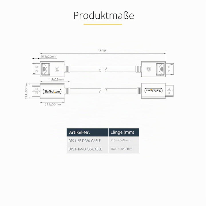 StarTech.com 1m DisplayPort 2.1 Kabel, VESA-zertifiziert DP80 DisplayPort Kabel, UHBR20/HDR/DSC 1.2a