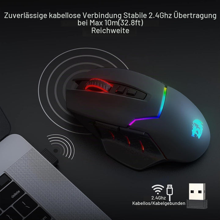 Redragon M690 PRO Kabellose Gaming-Maus, 8000 DPI kabelgebundene/kabellose Gaming-Maus mit Schnellfe