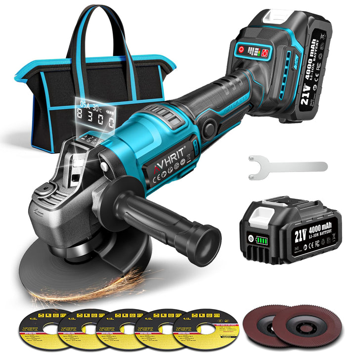 Akku Winkelschleifer, 125mm Akku Trennschleifer mit 1 Stück 4000mAH Akku, LED-Anzeige, Bürstenloser