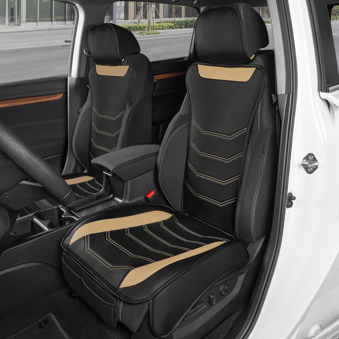 Motor Trend LuxeFit Beige Sitzbezüge für Autos, LKW, Van, SUV, 2 Stück, Premium-Kunstleder-Autositzb