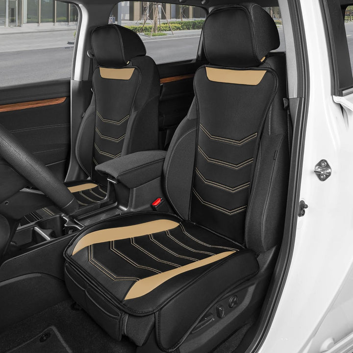 Motor Trend LuxeFit Beige Sitzbezüge für Autos, LKW, Van, SUV, 2 Stück, Premium-Kunstleder-Autositzb
