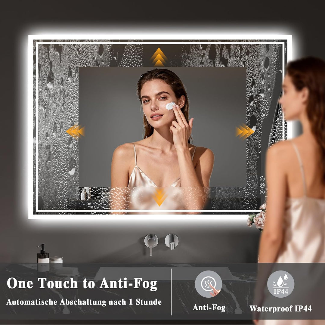 Badspiegel-mit-Beleuchtung 60x80cm: LED Badezimmer-Spiegel Badezimmerspiegel mit Bluetooth, Beschlag