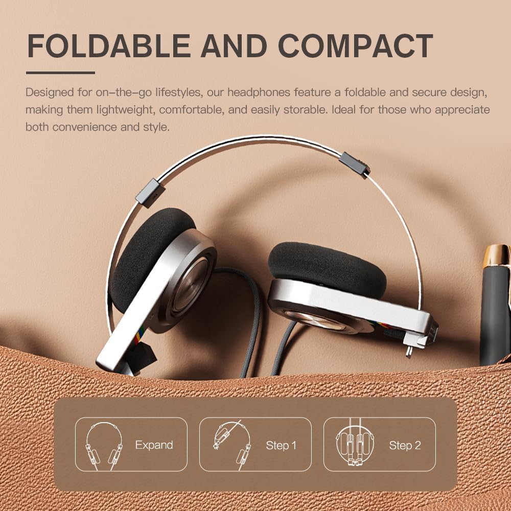 iKF R3 Kopfhörer Kabellos Bluetooth Retro, Vintage On Ear Headphones, bis zu 60 Stunden Spielzeit, D