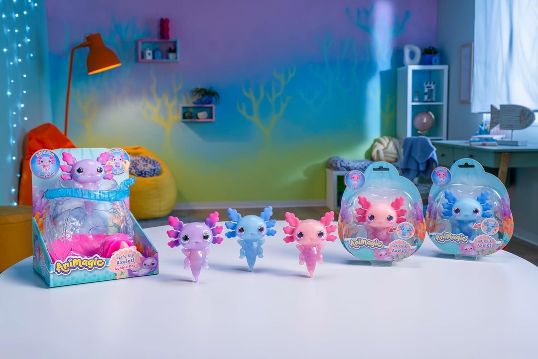 ANIMAGIC - Let's Glo Axolotl Aquarium - Interaktives Spielzeug für Kinder ab 4 Jahren - Zum Tragen d