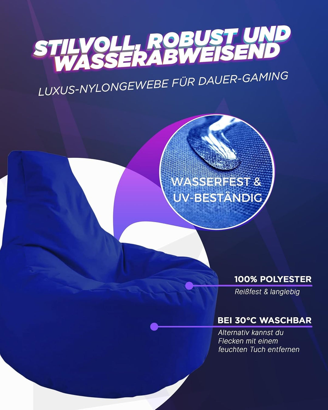 PATCH HOME Gamer Sessel Sitzsack Beanbag in 2 verschiedenen Grössen und 25 XXL - 80cm Durchmesser, 3
