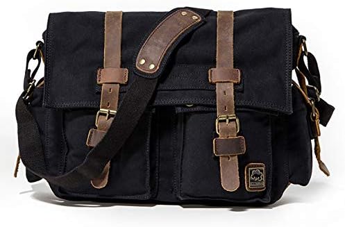 Sechunk Vintage Militär Leder Umhängetasche Canvas Laptop Tasche Retro Messenger Taschen small--13‘’