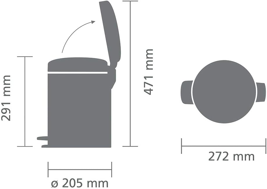 Brabantia Treteimer mit Inneneimer aus Kunststoff, Stahl, 5 Liter, Weiss, 5L 5 Liter White, 5 Liter
