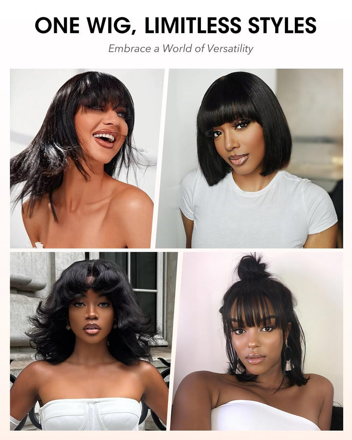 Tunfine Straight Bob Glueless Human Hair Wigs 2x4 Lace Front Wigs With Bangs Echthaar Perücke for Bl