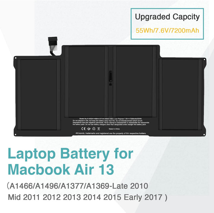 A1405 Akku kompatibel mit MacBook Air 33 cm (13 Zoll) 7,2 V 72000 mAh, A1466 A1377 A1496 Anfang 2014