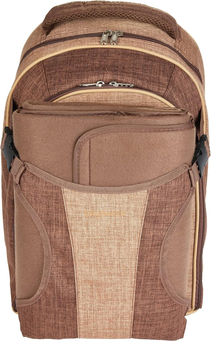 Brubaker Picknickrucksack für 4 Personen Braun 28,5 × 42,5 x 19 cm - inkl. Kühlfach + Fleece-Picknic