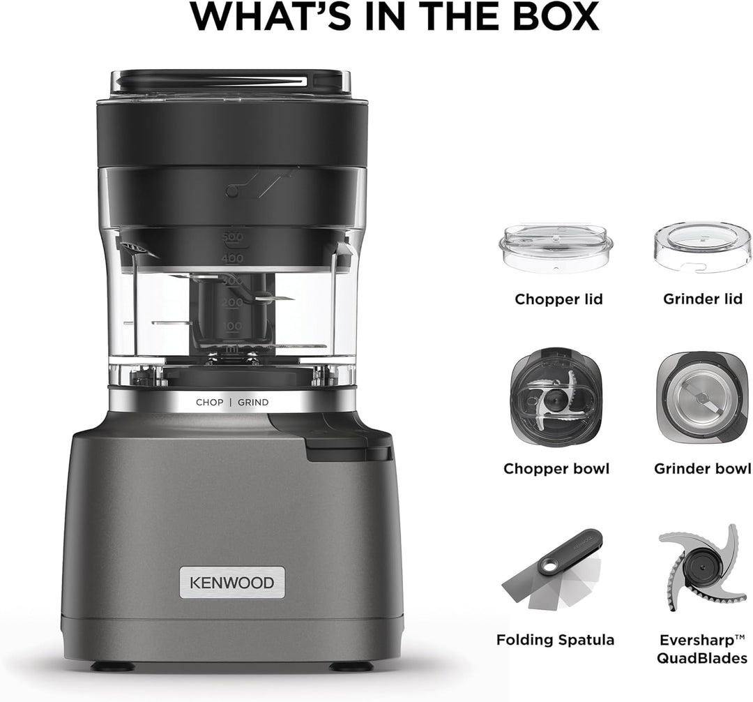 Kenwood Duo Prep 2-in-1 CHP80.000SI Multi-Zerkleinerer & Mahler, Quadblade-Klingen, Hochgeschwindigk