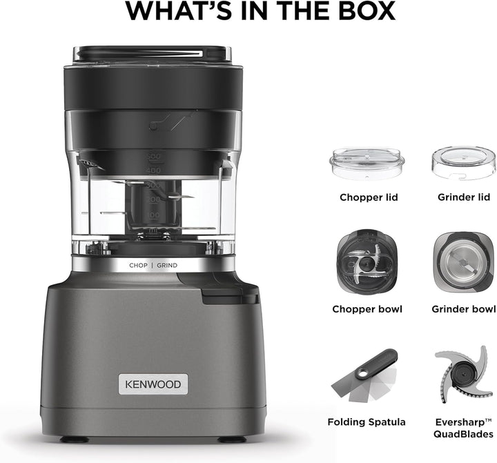 Kenwood Duo Prep 2-in-1 CHP80.000SI Multi-Zerkleinerer & Mahler, Quadblade-Klingen, Hochgeschwindigk