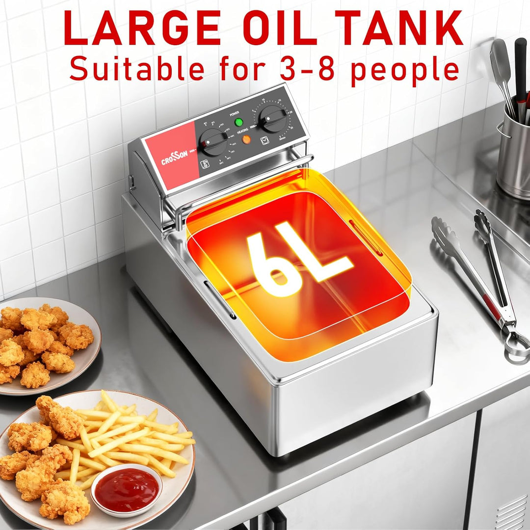 CROSSON 6L Elektrische Aufsatzfritteuse mit leicht zu reinigendem rotierendem Fritteusenkopf, 30 Min