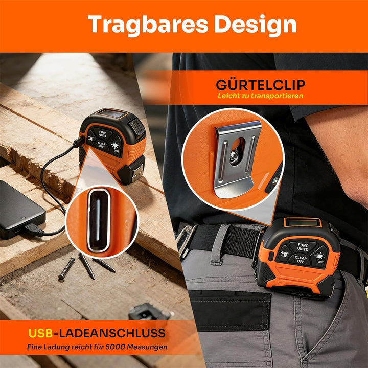 2 in 1 Laser Massband - ansigtny Laser Entfernungsmesser 60 m &amp; 5 m Massband mit LCD-Display Unterst