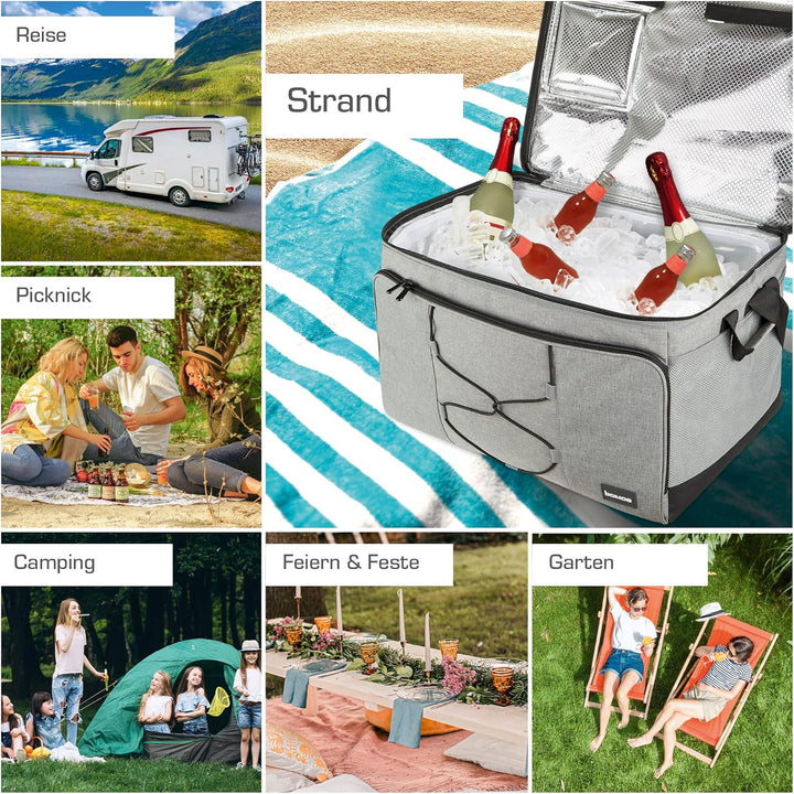 bomoe 52 Liter XXL Kühltasche faltbar - Outdoor Kühlbox 16h Kühlfunktion mit Trageriemen, wasserdich