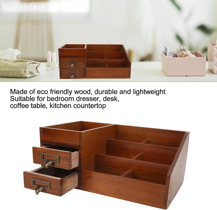 Raguso Schreibtisch Organizer aus Holz, Antik Retro 2 Schubladen Umweltfreundlicher Holz Schubladen