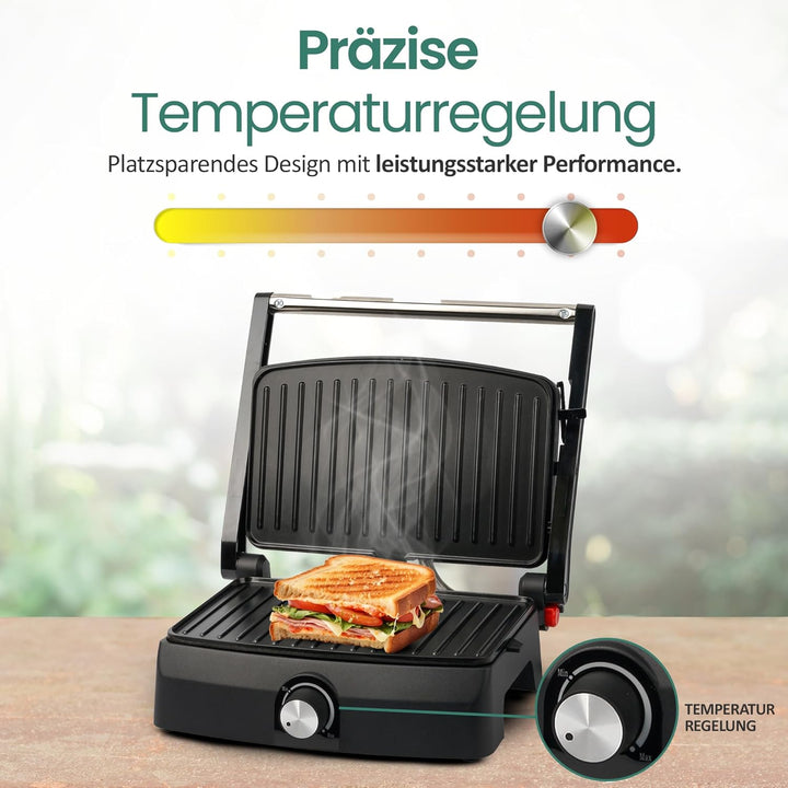 EMERIO Kontaktgrill Panini Grill Sandwichmaker Tischgrill | Grillfläche 23x14,5cm | antihaftbeschich
