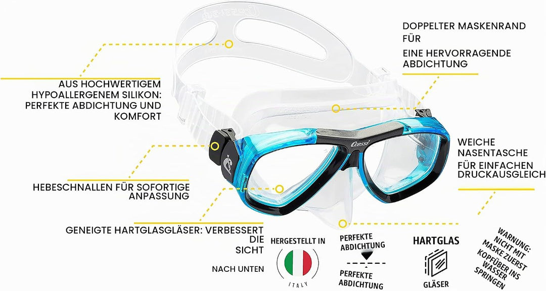 Cressi Focus - Schnorchelmaske, Einstellbar Schnorchelset Erwachsene, Taucherbrille Kinder und Tauch