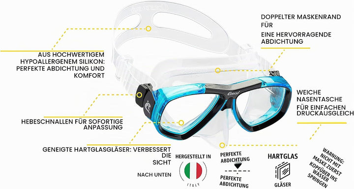 Cressi Focus - Schnorchelmaske, Einstellbar Schnorchelset Erwachsene, Taucherbrille Kinder und Tauch