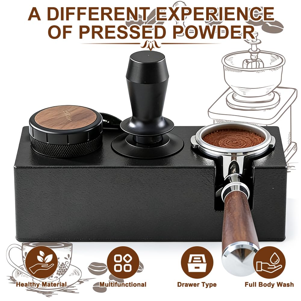 Rppiup Tamperstation für Barista(51-58mm), Tamping Station aus ABS, Einstellbar Coffee Schwarz Tampe