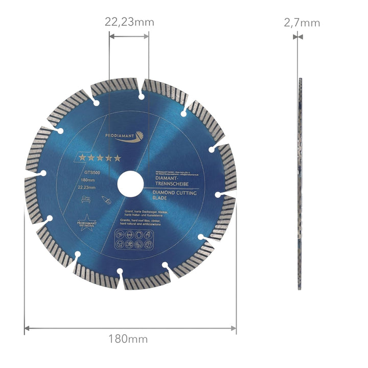 PRODIAMANT Fastcut Highspeed Diamant-Trennscheibe 180 mm x 22,23 mm für sehr harte Baustoffe wie Kal