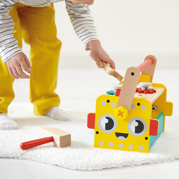 Janod - Mein erstes Konstruktionsspiel - Roboter-Werkzeugkasten - 30 Zubehörteile - Rollenspiel - Fö