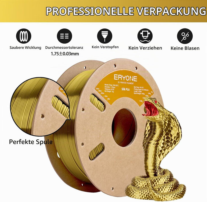 ERYONE Silk PLA Filament 1.75 mm, 3D Drucker Filament PLA Silk,+/- 0.03 mm, 1 kg/Spule, Seiden PLA B